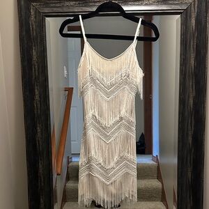 Lulu's Cream and white Fringe Mini Dress